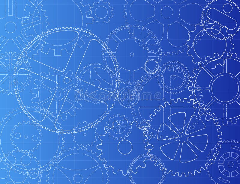 Grungy technical gears illustration on blue background. Grungy technical gears illustration on blue background