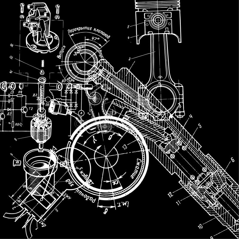 technical drawing or blueprint on black background. technical drawing or blueprint on black background