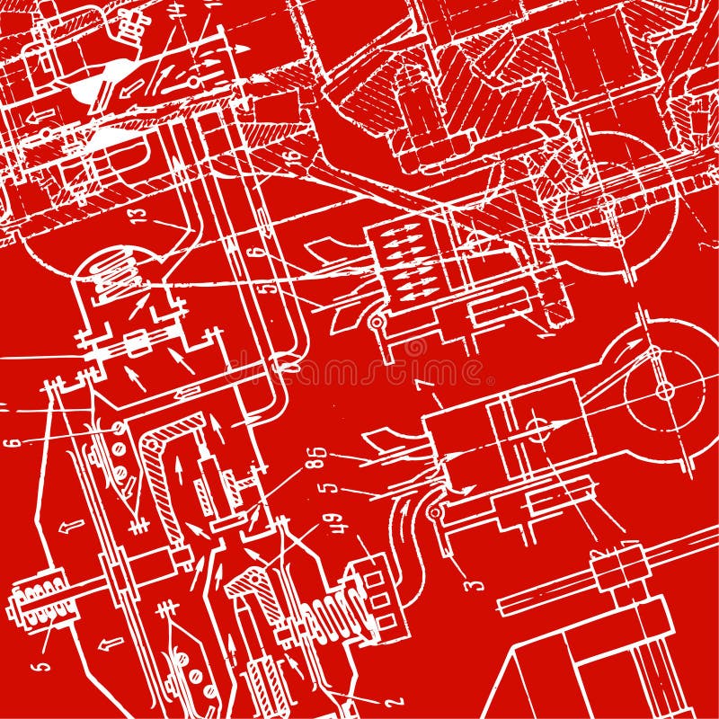 technical drawing or blueprint on red background. technical drawing or blueprint on red background