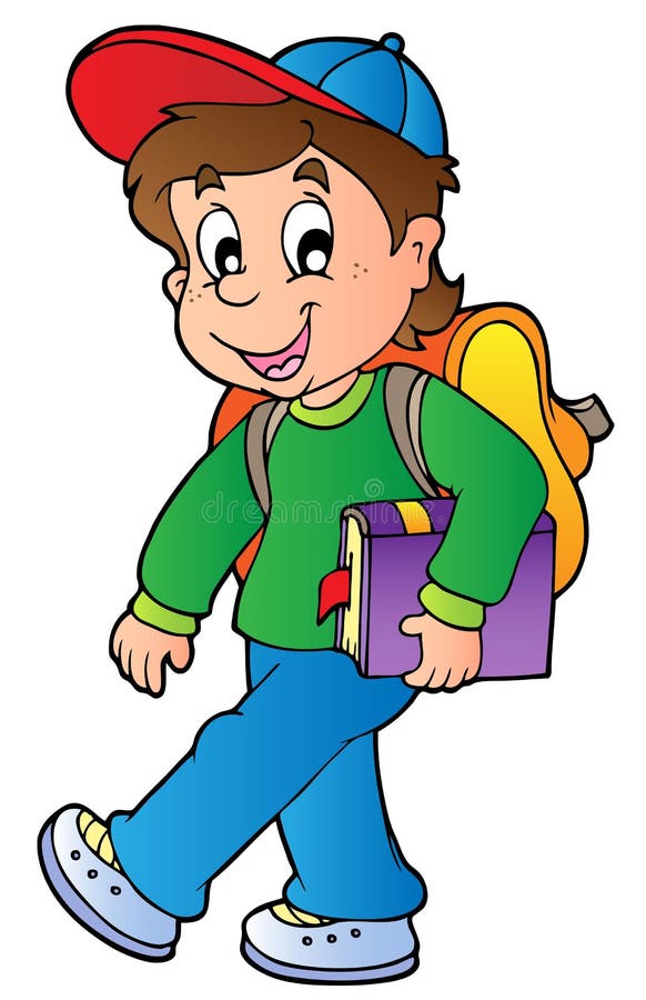 Cartoon boy walking to school - illustration. Cartoon boy walking to school - illustration.