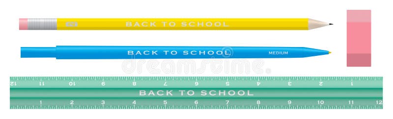 School supplies - Pen, pencil,eraser,ruler illustration. Vector hi-resolution raster and vector EPS available. School supplies - Pen, pencil,eraser,ruler illustration. Vector hi-resolution raster and vector EPS available