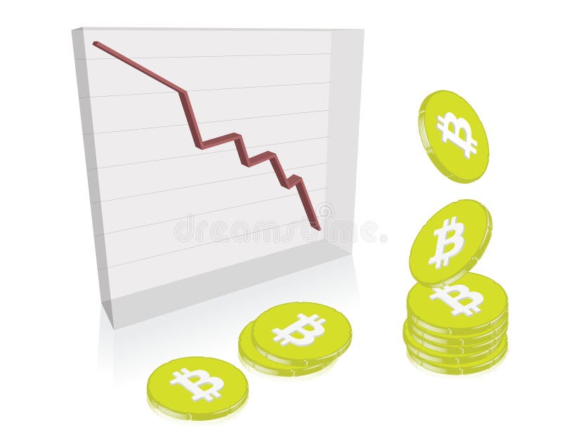 Σωροί των νομισμάτων Bitcoin ενάντια σε μια μειωμένος απεικονισμένη γραφική παράσταση συντριβή αξίας νομίσματος διανυσματική απεικόνιση Σωροί των νομισμάτων Bitcoin ενάντια σε μια μειωμένος απεικονισμένη γραφική παράσταση συντριβή αξίας νομίσματος διανυσματική απεικόνιση