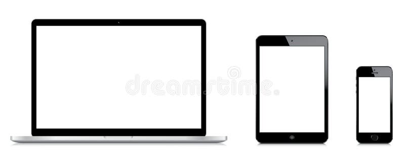 Σύγκριση του υπέρ iPad Macbook μίνι και του iPhone 5s ελεύθερη απεικόνιση δικαιώματος