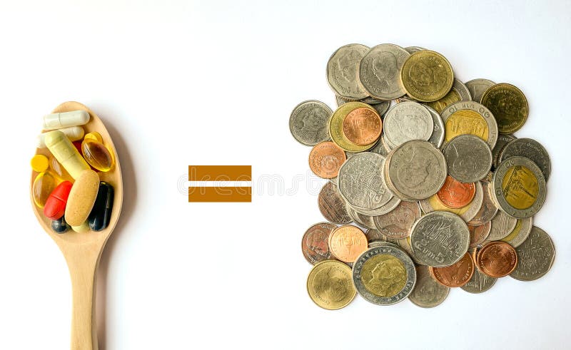 Σύγκριση των χρημάτων & των φαρμάκων στοκ εικόνα Σύγκριση των χρημάτων & των φαρμάκων στοκ εικόνα