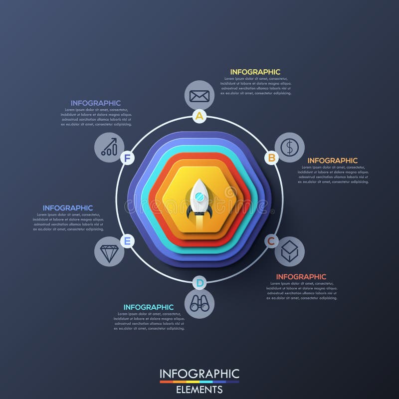 Σύγχρονο infographic πρότυπο σχεδίου με 6 κυκλικά στοιχεία διανυσματική απεικόνιση Σύγχρονο infographic πρότυπο σχεδίου με 6 κυκλικά στοιχεία διανυσματική απεικόνιση