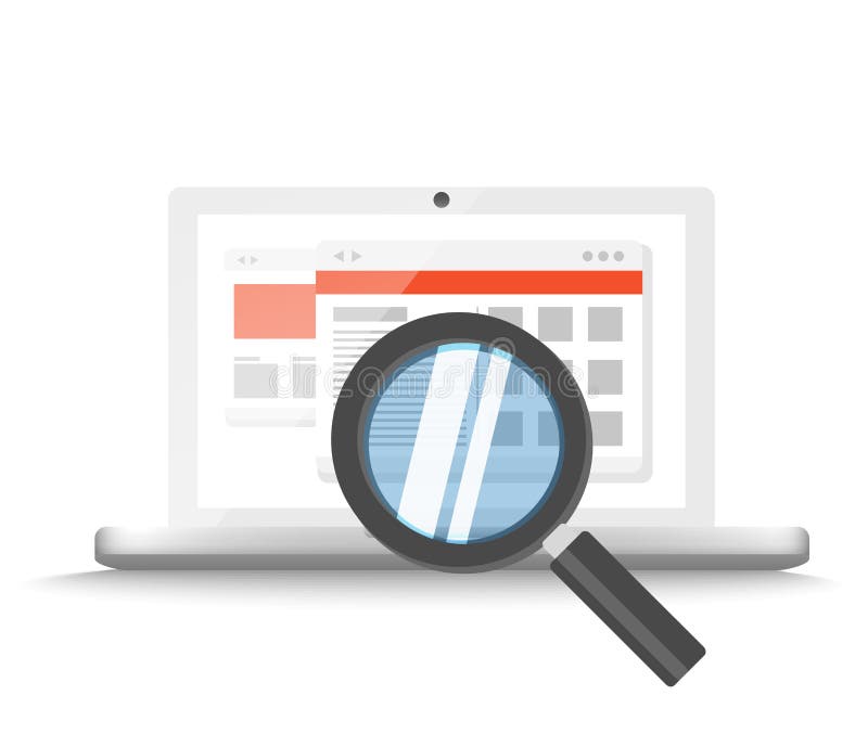Σύγχρονο lap-top με τις πιό magnifier πληροφορίες έρευνας διανυσματική απεικόνιση