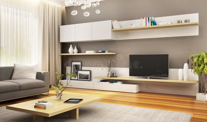 Σύγχρονο γραφείο TV στο καθιστικό πολυτέλειας διανυσματική απεικόνιση Σύγχρονο γραφείο TV στο καθιστικό πολυτέλειας διανυσματική απεικόνιση