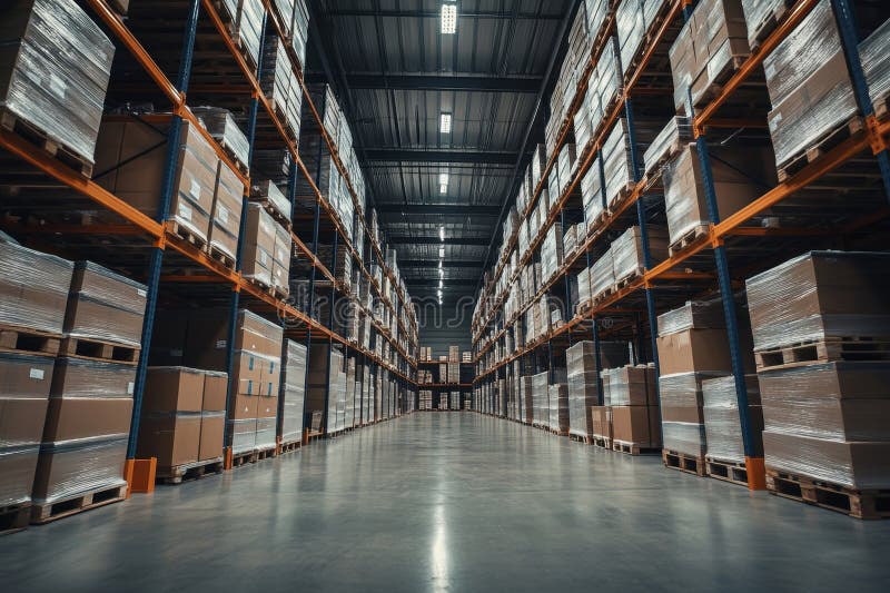 Σύγχρονο εσωτερικό αποθήκης logistics με οργανωμένα ράφια και αποδοτικές παλέτες αποθήκευσης ελεύθερη απεικόνιση δικαιώματος