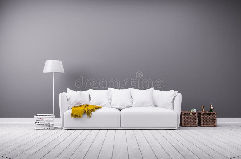Σύγχρονο καθιστικό στο minimalistic ύφος με τον καναπέ διανυσματική απεικόνιση