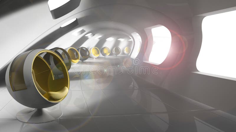 Σύγχρονο φουτουριστικό κτήριο με τα καθίσματα ελεύθερη απεικόνιση δικαιώματος