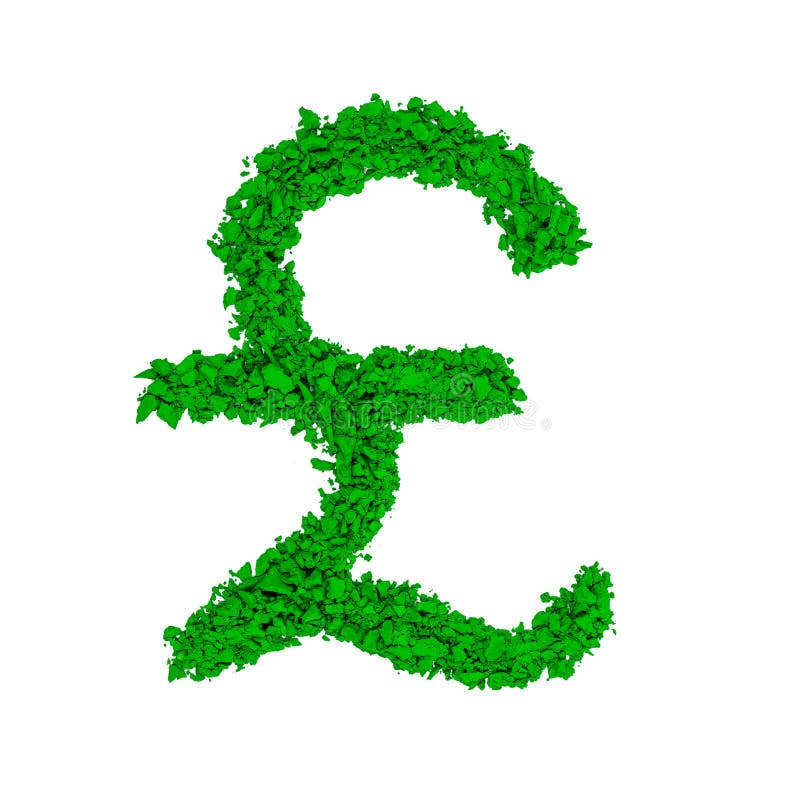 British Pound Sterling Symbol made in green color powder, isolated on a white background. British Pound Sterling Symbol made in green color powder, isolated on a white background