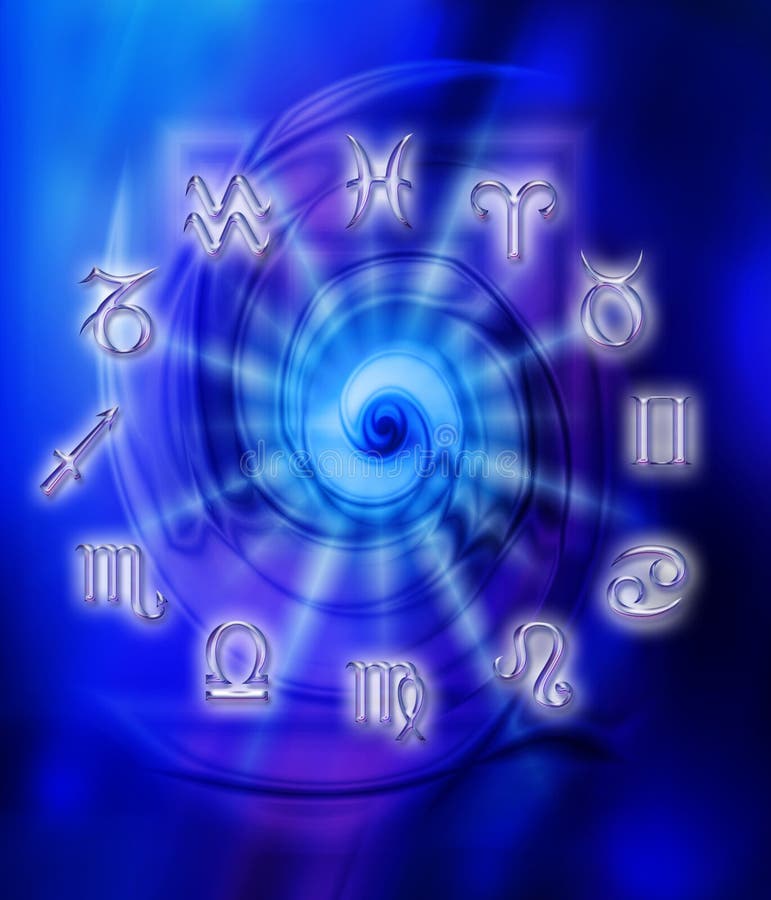 Astrological symbols over a blue abstract background. Astrological symbols over a blue abstract background