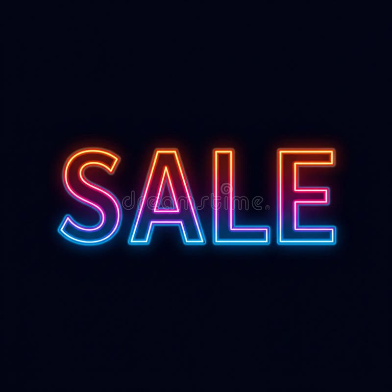 Σύμβολο neonstyle που εμφανίζει τη λέξη SALE με διαβάθμιση από μπλε έως ροζ προς πορτοκαλί ελεύθερη απεικόνιση δικαιώματος