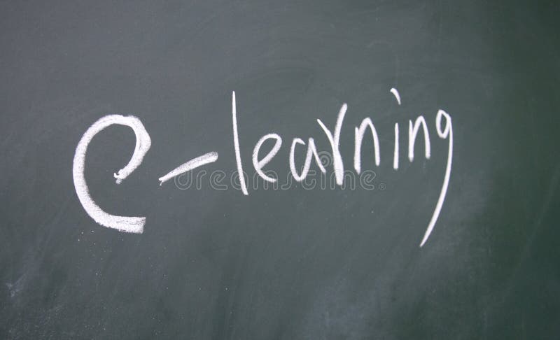 E-learning symbol drawn with chalk on blackboard. E-learning symbol drawn with chalk on blackboard