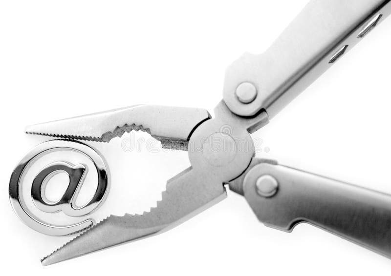 E-mail metallic symbol and pliers. E-mail metallic symbol and pliers