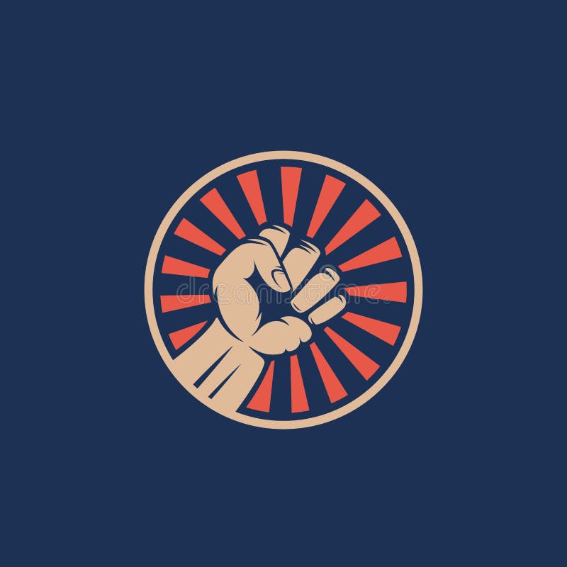 Σύμβολο πυγμών εξέγερσης ενεργών στελεχών Αφηρημένο διανυσματικό έμβλημα ταραχής ή πρότυπο λογότυπων Χέρι με τις ακτίνες σε μια σ