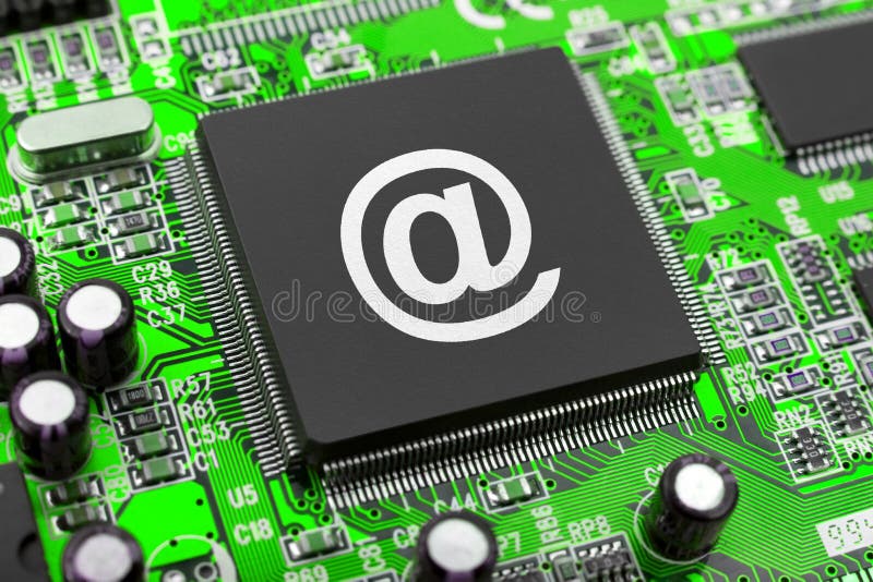 E-mail symbol on computer chip, technology concept. E-mail symbol on computer chip, technology concept