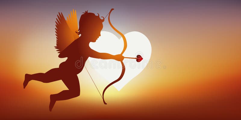 Σύμφωνα με το μύθο, Cupid, υπό μορφή χερουβείμ, φυσά ένα βέλος σε ένα ζεύγος έτσι ώστε πέφτουν ερωτευμένοι ελεύθερη απεικόνιση δικαιώματος Σύμφωνα με το μύθο, Cupid, υπό μορφή χερουβείμ, φυσά ένα βέλος σε ένα ζεύγος έτσι ώστε πέφτουν ερωτευμένοι ελεύθερη απεικόνιση δικαιώματος