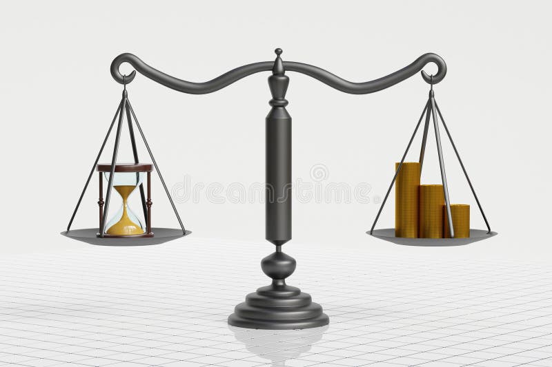 Composite artwork image collage 3d picture hourglass balance weights scale golden coins cash make interest isolated on white background. Composite artwork image collage 3d picture hourglass balance weights scale golden coins cash make interest isolated on white background.