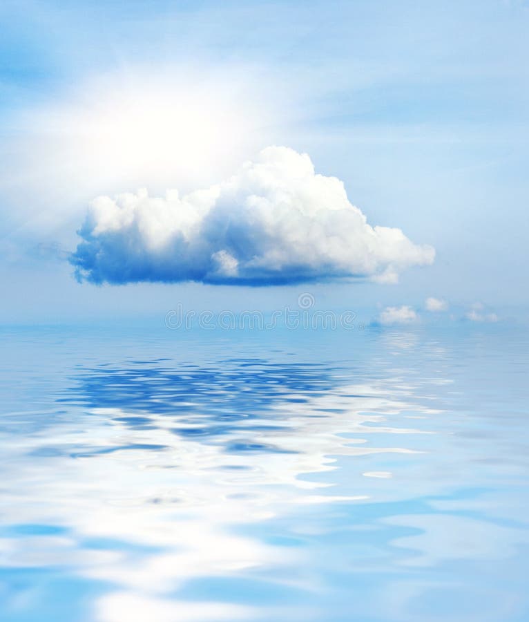 Small cloud and sun reflected in water. Small cloud and sun reflected in water