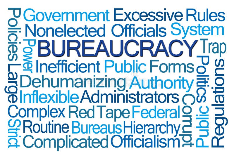 Bureaucracy Word Cloud on White Background. Bureaucracy Word Cloud on White Background