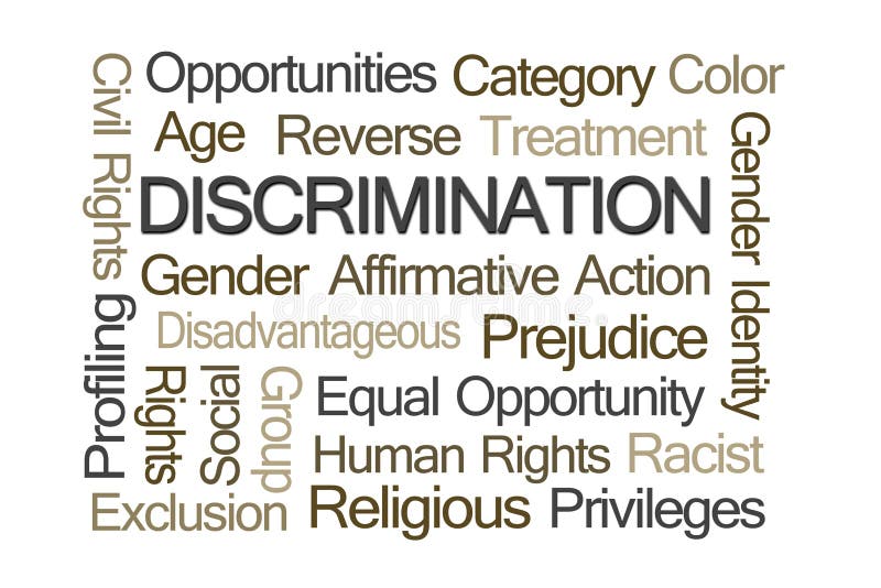 Discrimination Word Cloud on White Background. Discrimination Word Cloud on White Background