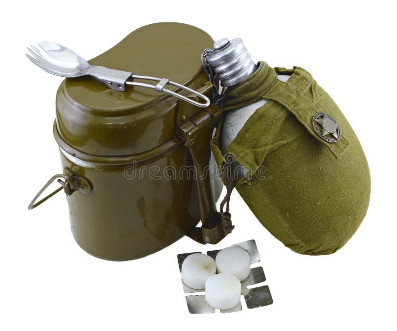 Isolated scout set of food container, flask and spoon. Isolated scout set of food container, flask and spoon