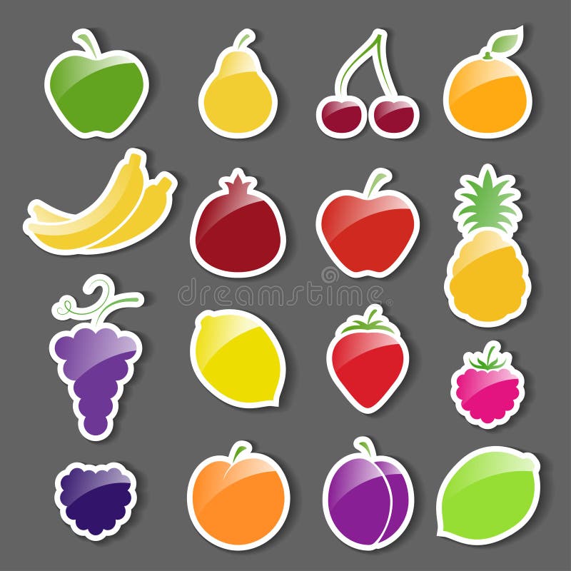 Vector Glossy Fruit Icons Sticker Set. Vector Glossy Fruit Icons Sticker Set