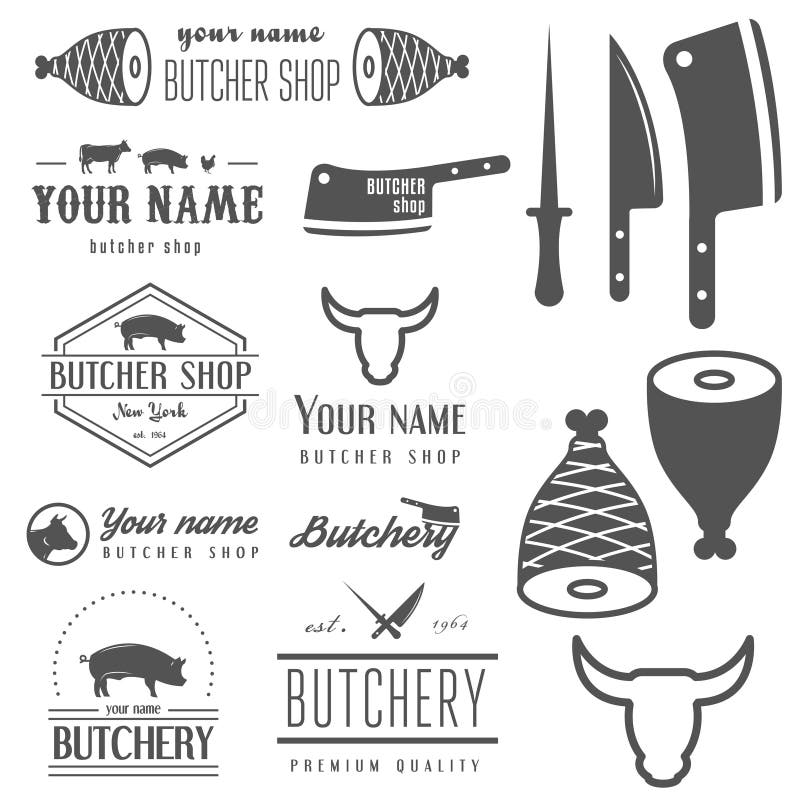 Collection of vintage logo and logotype elements for butchery and butcher shop. Collection of vintage logo and logotype elements for butchery and butcher shop