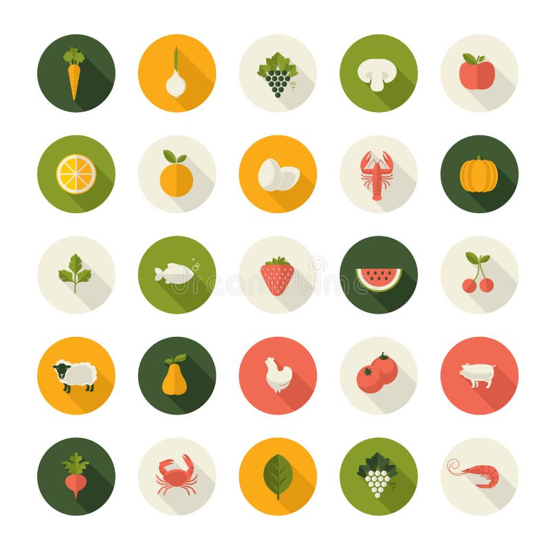 Set of icons for restaurant, market, e-commerce, online shop, printed materials, organic food producer. Set of icons for restaurant, market, e-commerce, online shop, printed materials, organic food producer