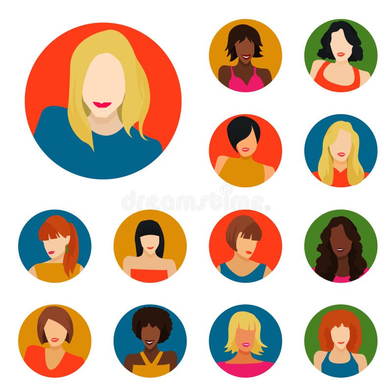 Set of female portraits icons. Vector Illustration. Set of female portraits icons. Vector Illustration