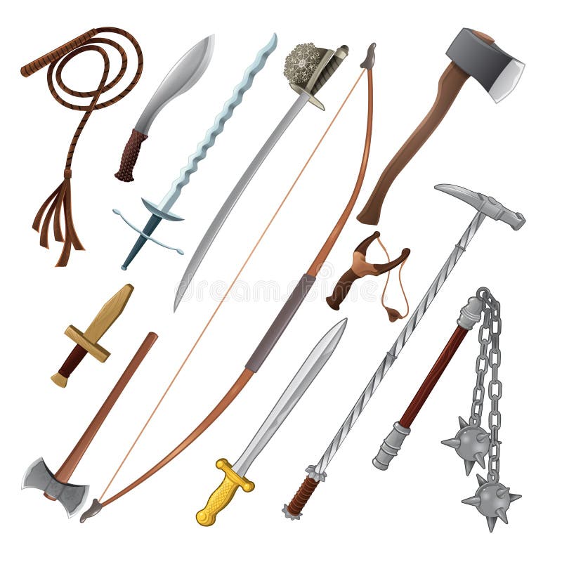 Set of different weapons. Vector isolated objects. Set of different weapons. Vector isolated objects
