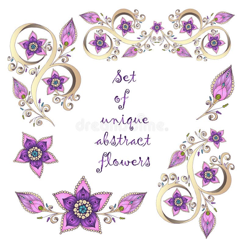 Σύνολο μοναδικών hand-drawn αφηρημένων floral στοιχείων. απεικόνιση αποθεμάτων Σύνολο μοναδικών hand-drawn αφηρημένων floral στοιχείων. απεικόνιση αποθεμάτων