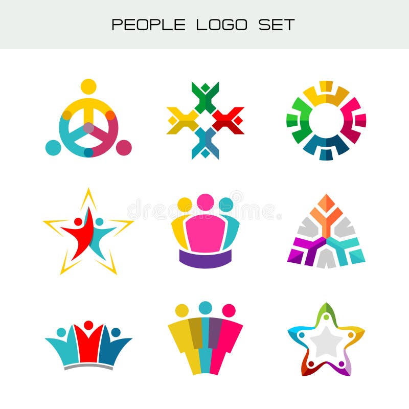 People logo set. Group of two, three, four or five people logos. Social network symbols. Happy people color icons. People logo set. Group of two, three, four or five people logos. Social network symbols. Happy people color icons.