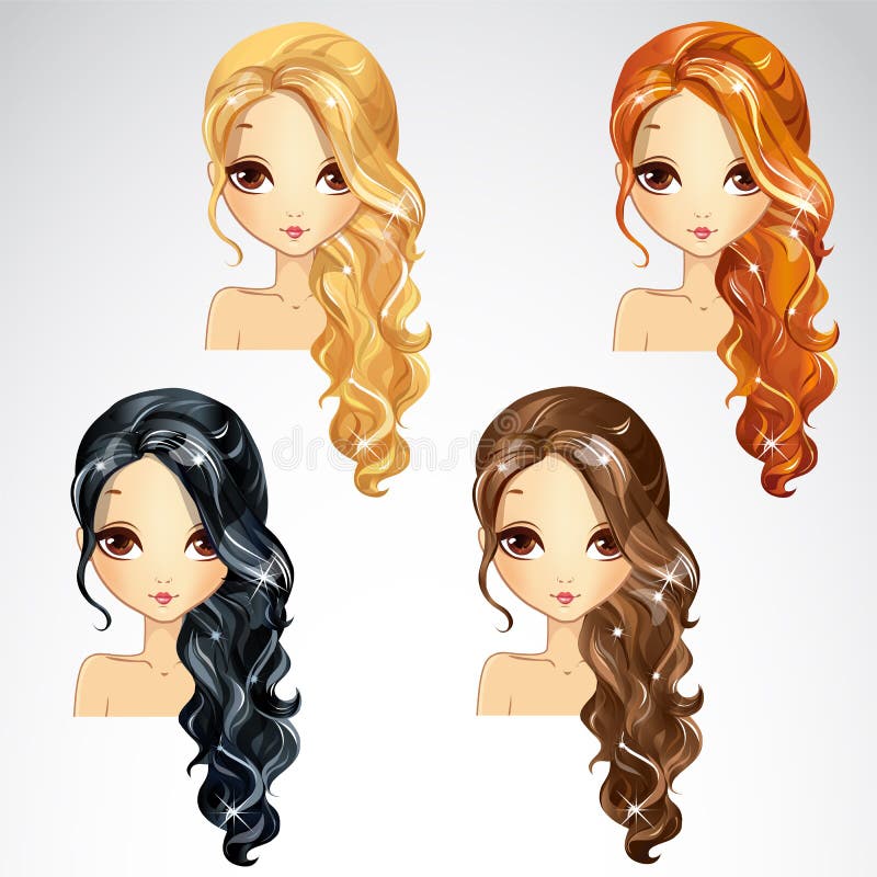 Vector illustration of beautiful long curly hair set. Vector illustration of beautiful long curly hair set