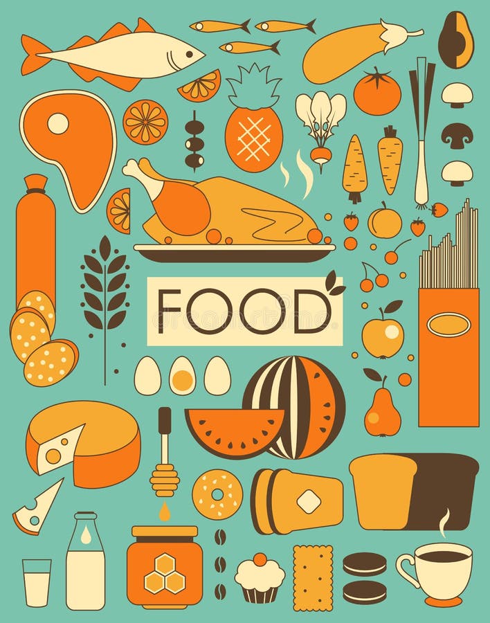 Set of food ingredients in Retro-Styled. Set of food ingredients in Retro-Styled