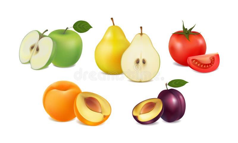 Set of fresh fruit and vegetables on white background. Set of fresh fruit and vegetables on white background.