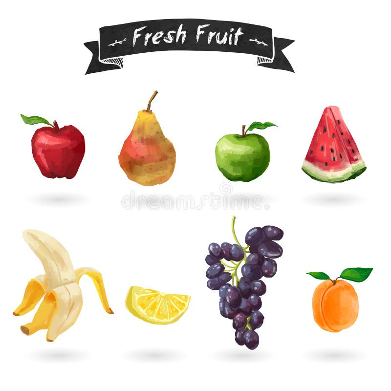Set of fruits in watercolor style. Set of fruits in watercolor style.
