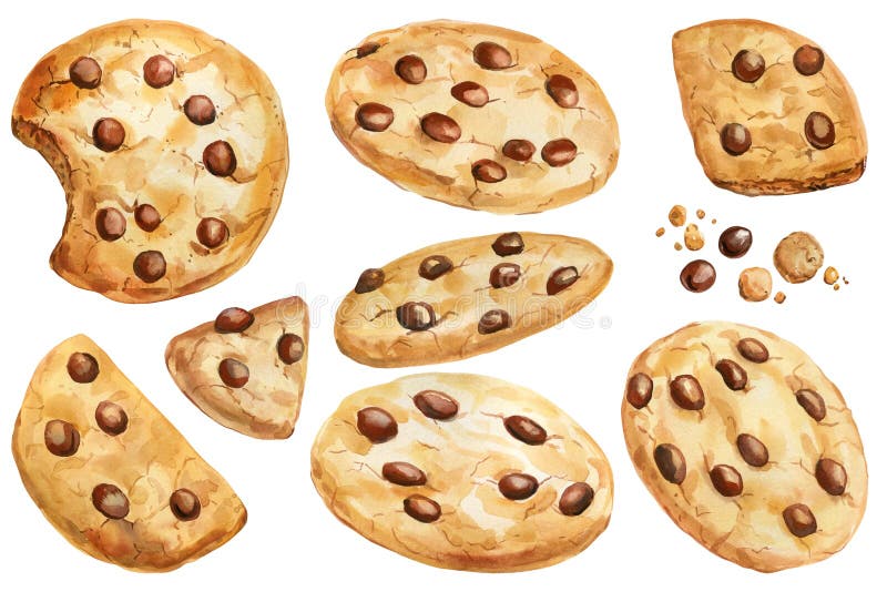 σύνολο cookies. σπιτικά μπισκότα με σοκολάτα απομονωμένο λευκό, γλυκό χρώμα, χειροποίητο σχέδιο αργίας. στοκ εικόνες