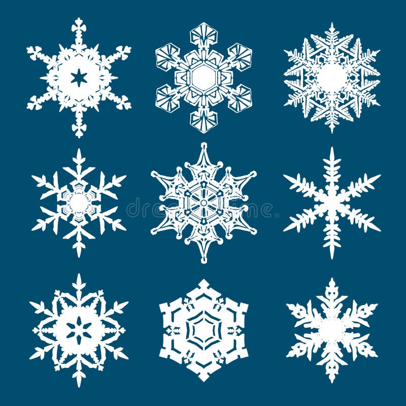 Σύνολο άσπρα snowflakes που απομονώνεται στο μπλε υπόβαθρο διάνυσμα ελεύθερη απεικόνιση δικαιώματος Σύνολο άσπρα snowflakes που απομονώνεται στο μπλε υπόβαθρο διάνυσμα ελεύθερη απεικόνιση δικαιώματος