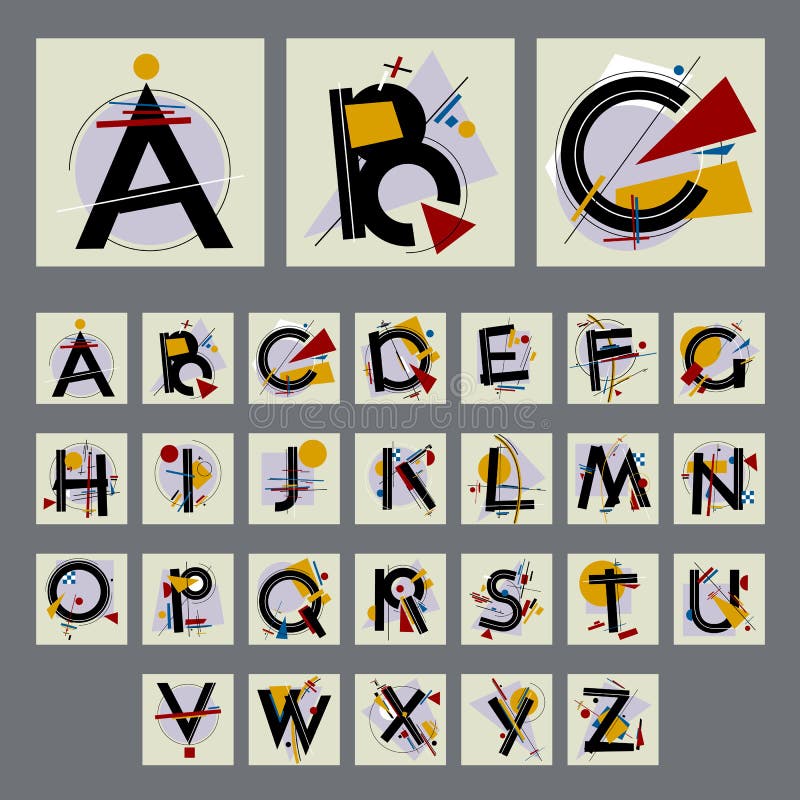 Set of alphabet, capital letters, simple geometric shapes, Modern Suprematism style, inspired by paintings of Soviet artist of the twentieth century Kazimir Malevich. EPS8 vector art. Set of alphabet, capital letters, simple geometric shapes, Modern Suprematism style, inspired by paintings of Soviet artist of the twentieth century Kazimir Malevich. EPS8 vector art.