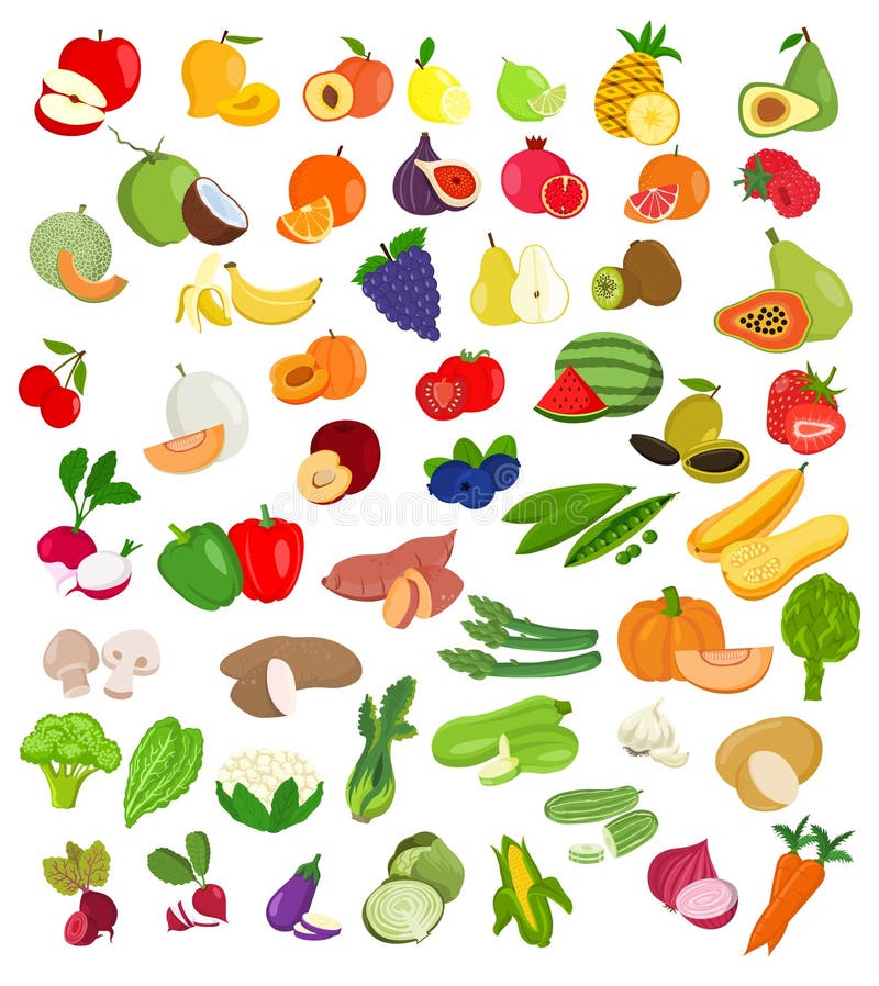 Set of fruit and vegetables illustration vector isolated on white background. Set of fruit and vegetables illustration vector isolated on white background.