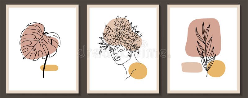 Σύνολο γυναικών Πρόσωπο και λουλούδια Συνεχείς αφίσες τέχνης