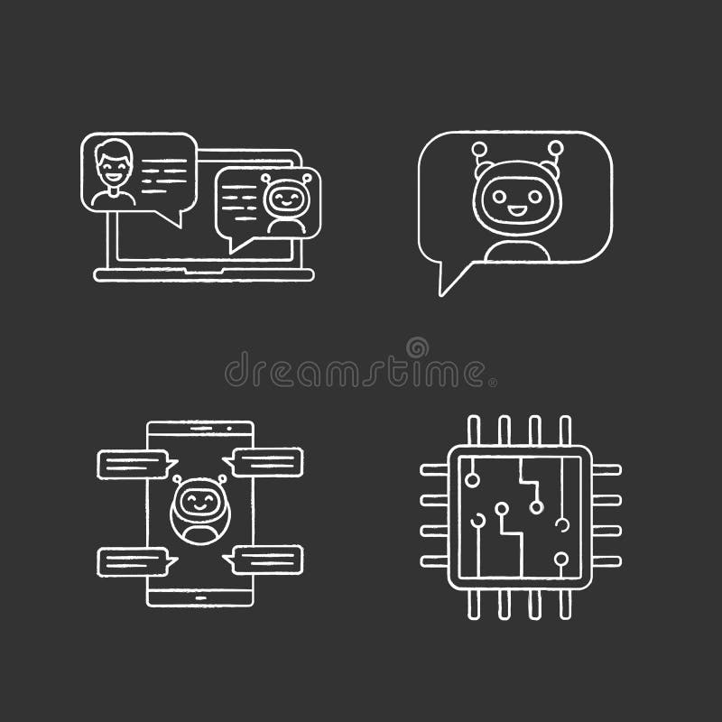 Σύνολο εικονιδίων κιμωλίας chatbots ελεύθερη απεικόνιση δικαιώματος