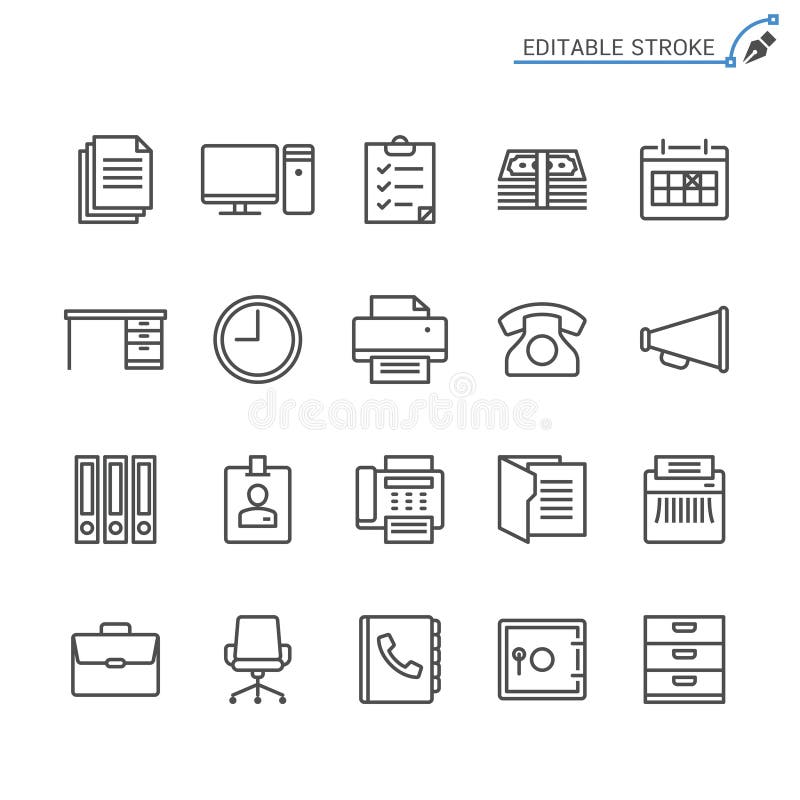 Office supplies outline icon set. Editable stroke. Pixel perfect. Easy to resize. Office supplies outline icon set. Editable stroke. Pixel perfect. Easy to resize.