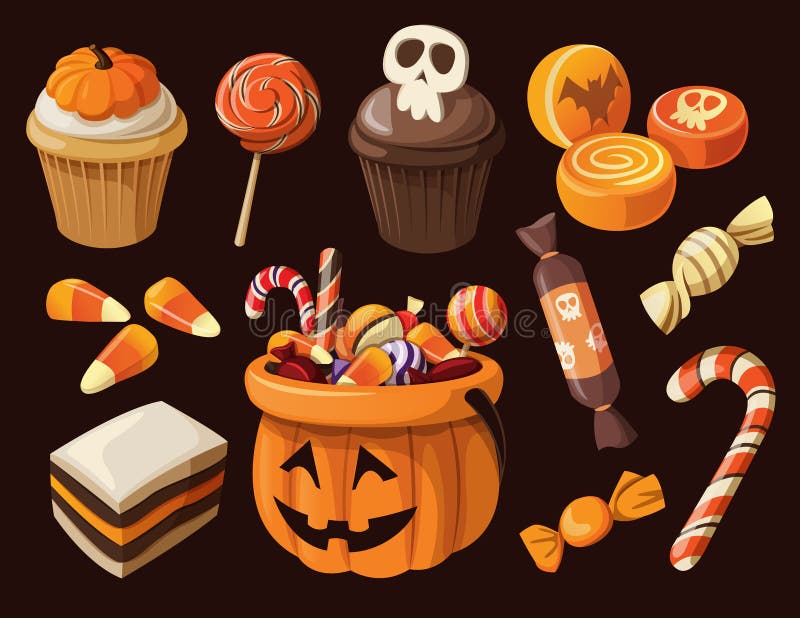 Set of colorful halloween sweets and candies icons. Set of colorful halloween sweets and candies icons