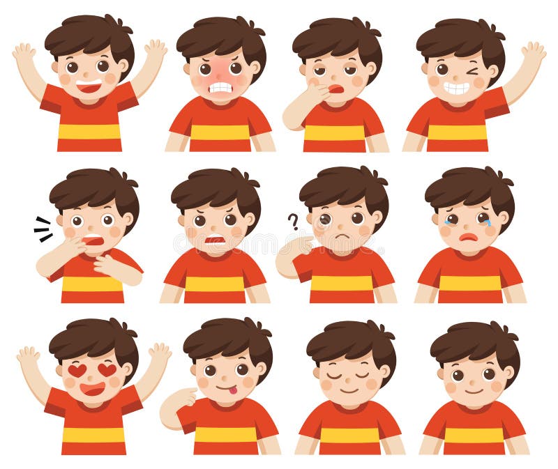 Isolated vector. Set of Adorable Boy facial emotions. Boy face with different expressions. Schoolboy portrait avatars. Variety of emotions teen guy. Isolated vector. Set of Adorable Boy facial emotions. Boy face with different expressions. Schoolboy portrait avatars. Variety of emotions teen guy.