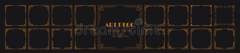 Σύνολο πλαισίων Art deco. Χρυσό αρχαίο σκελετό με διακοσμητικά τετραγωνικά περιγράμματα πολυτελείας με κομψές γεωμετρικές γραμμές απεικόνιση αποθεμάτων