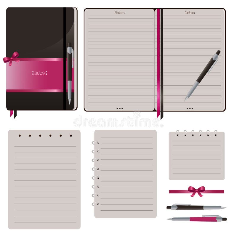 Set Of Spiral Notebooks With Lined Pages, With Colorful Pens. Set Of Spiral Notebooks With Lined Pages, With Colorful Pens