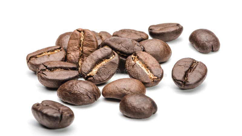 Set of fresh roasted coffee beans isolated on white background. Coffee beans close up, Espresso dark. Set of fresh roasted coffee beans isolated on white background. Coffee beans close up, Espresso dark